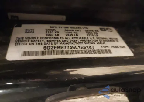 2009 Pontiac G8 z USA, uszkodzony, nr VIN 6G2ER57749L168187